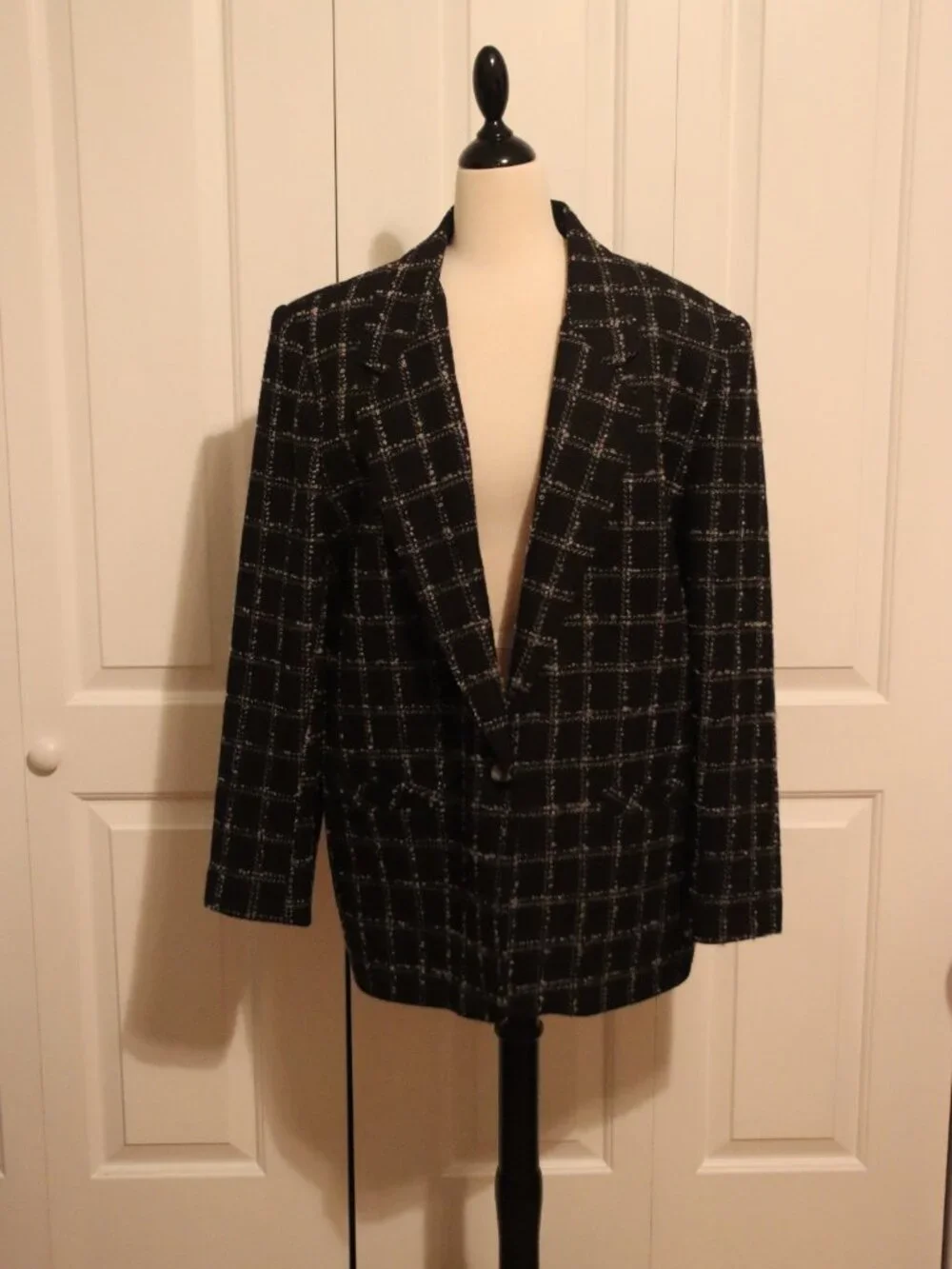 ALfred Dunner Black/White Tweed Wool Blazer Single Button Closure SIze 14
